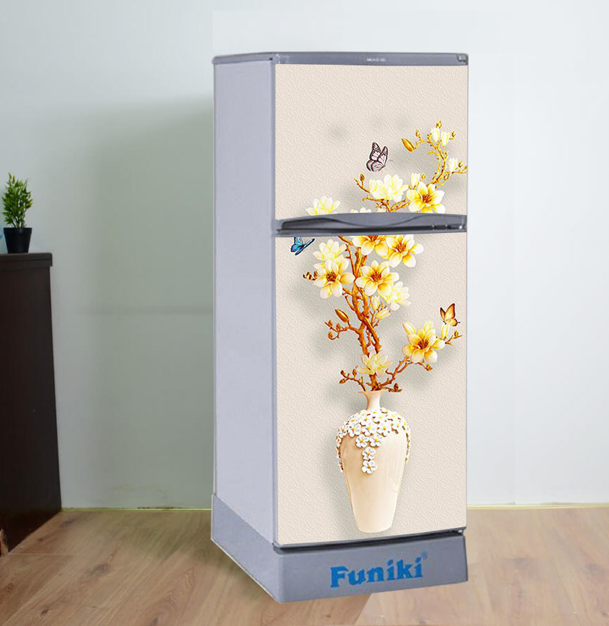 Decal, miếng dán trang trí tủ lạnh - Mẫu bình Hoa Mai
