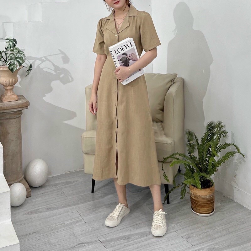 Đầm sơ mi form dài 2 màu