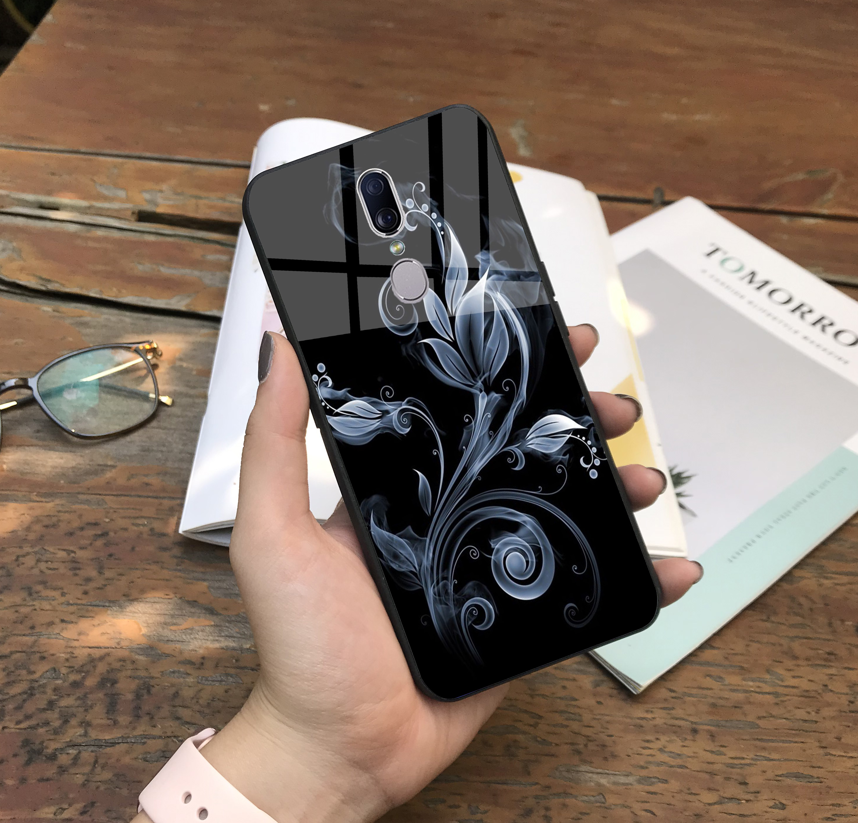 Ốp Samsung Galaxy j7 pro , j7+ , j3 pro lưng kính cường lực hoa lá ( VIDEO QUAY THẬT ) kimicase