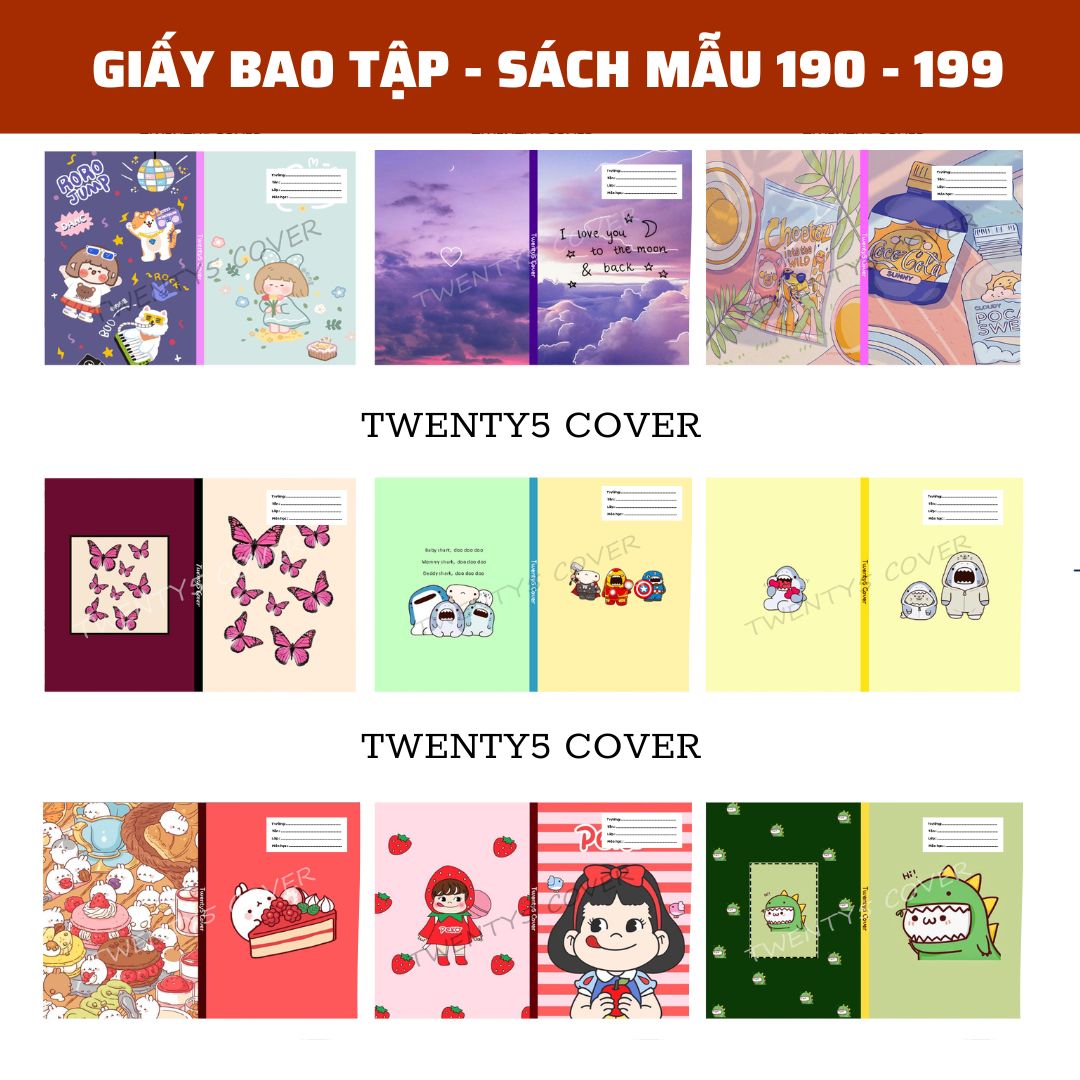 GIẤY BAO TẬP - SGK MẪU 190 - 199 [ MIỄN PHÍ IN NHÃN BASIC TRÊN GIẤY BAO - CHẤT GIẤY DÀY BÓNG ]