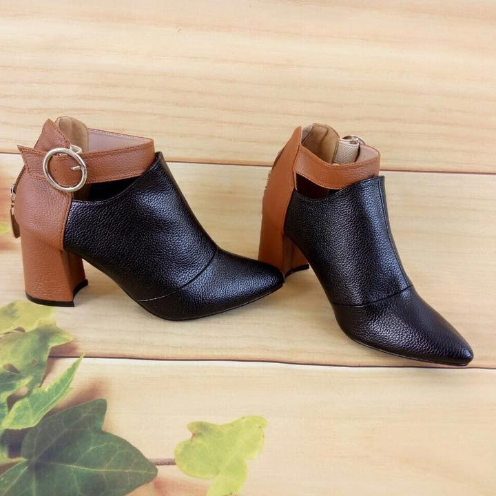 Giày boot bốt nữ cổ thấp 7 phân màu đen hàng hiệu rosata ro179
