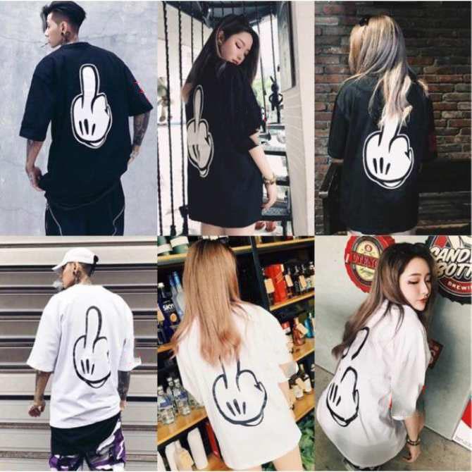 [HCM XẢ HÀNG - ĐỒNG GIÁ 19K ]Áo thun nam nữ form rộng tay lỡ in hình Ngón Tay cá tính