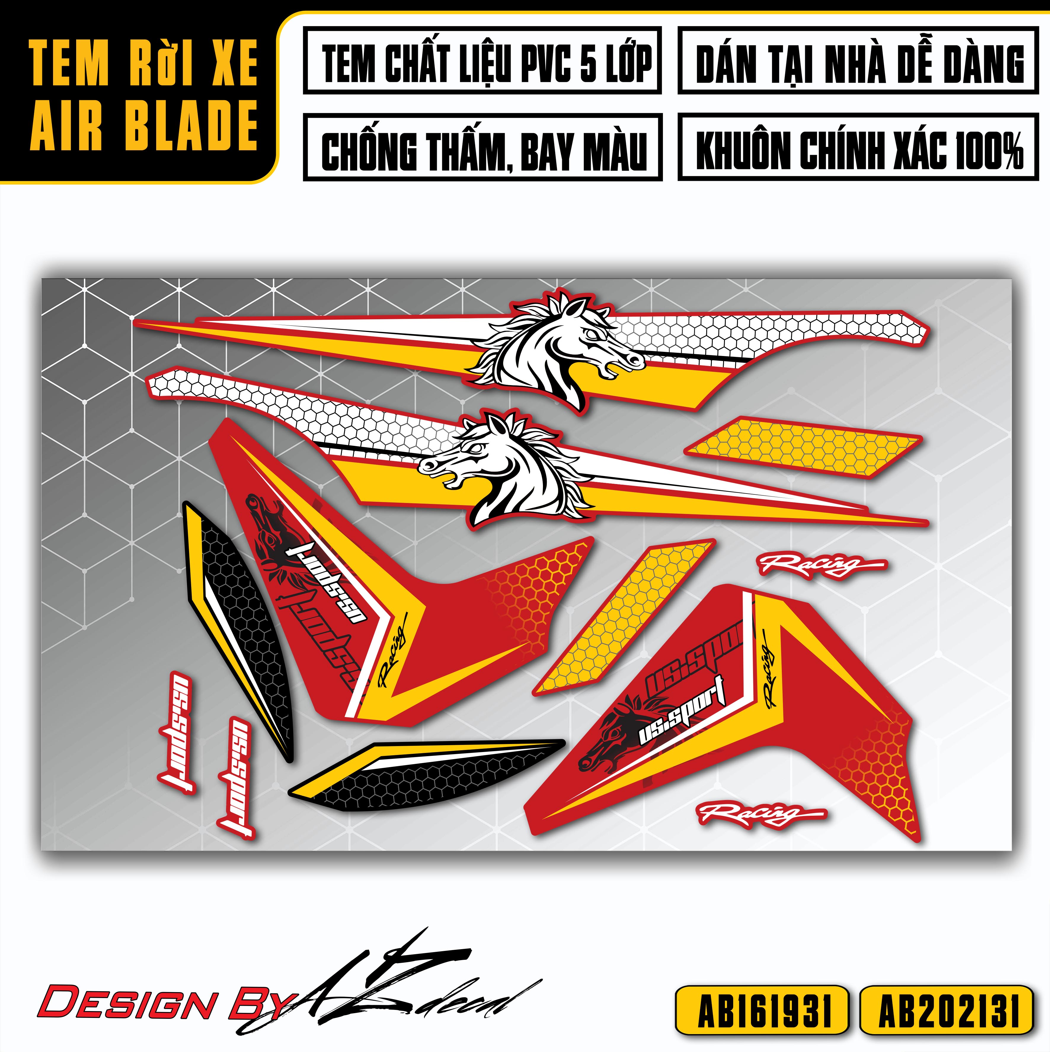 Tem Rời Dán Xe Airblade Mẫu US Sport | AB31 | Decal Chế Xe AB 2016 - 2022 Chất Liệu Chống Nước, Chống Phai Màu - Azdecal