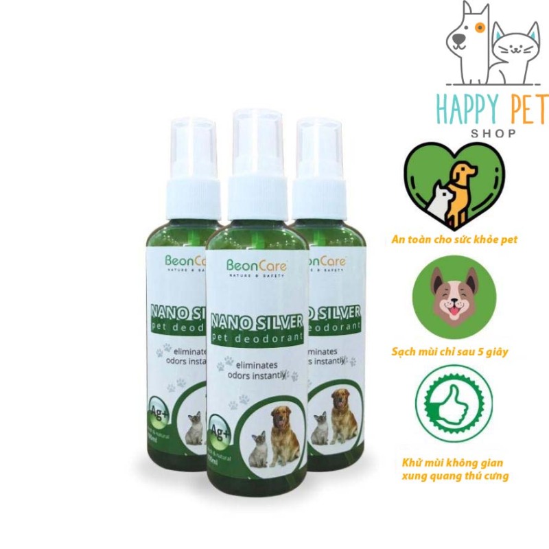 Xịt Khử Mùi cho Chó Mèo / Khử Mùi Hôi Thú Cưng - BeonCare - Công Nghệ Nano Silver - 100ml - Happy Pet Shop