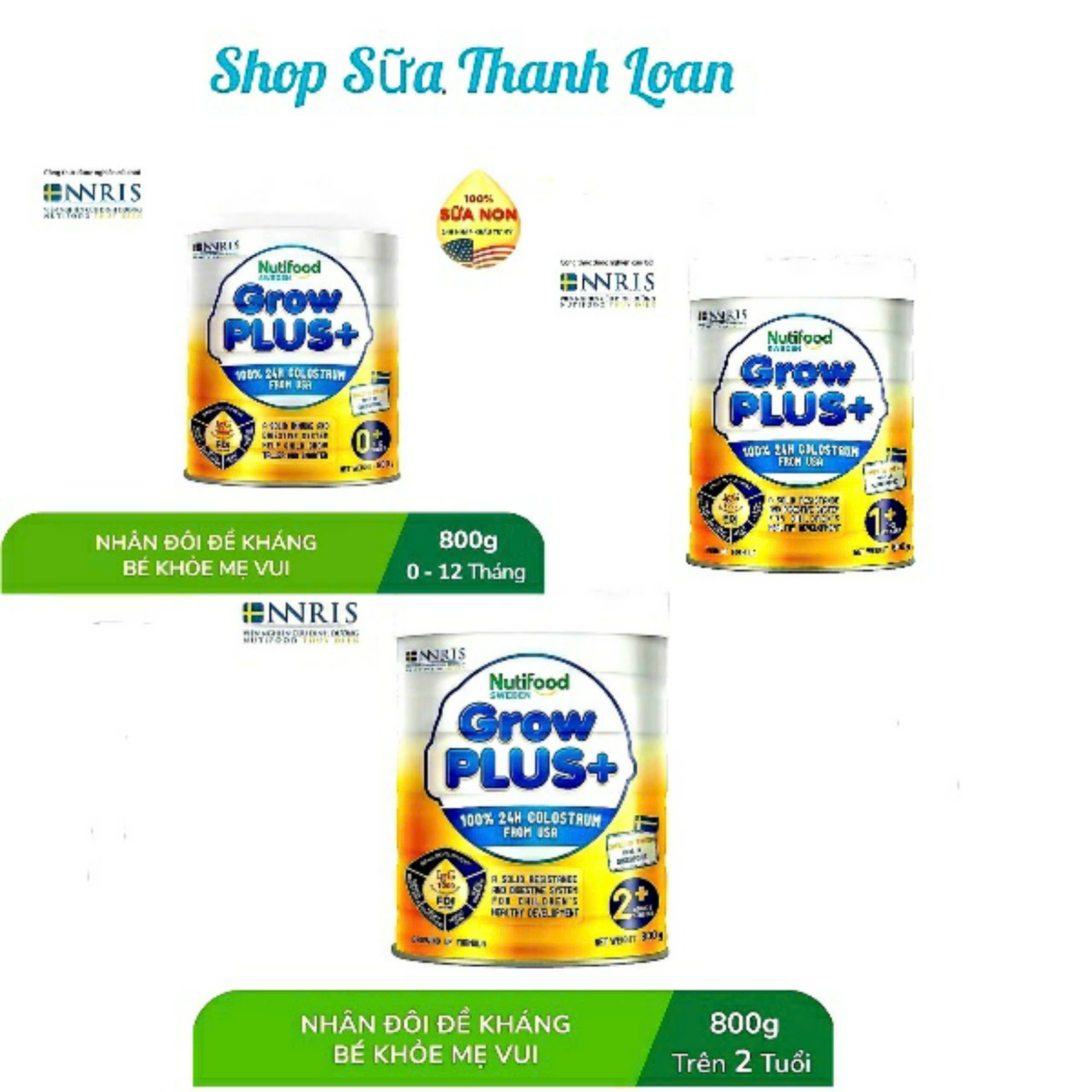 (HSD T1-2028) Sữa Non Vàng Nutifood GrowPLUS+ Số 0+/ 1+/ 2+ Lon 800g.