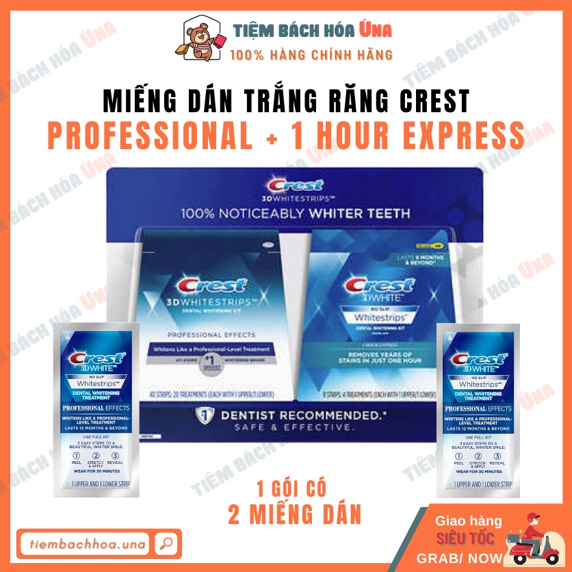 Miếng dán trắng răng Crest 3D White Professional Effects Glamorous 1 Hour