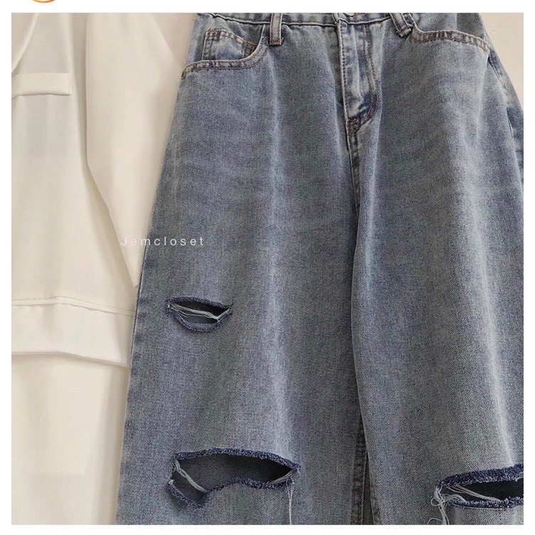 BAGGY JEANS ỐNG DÀI RÁCH 3LINE