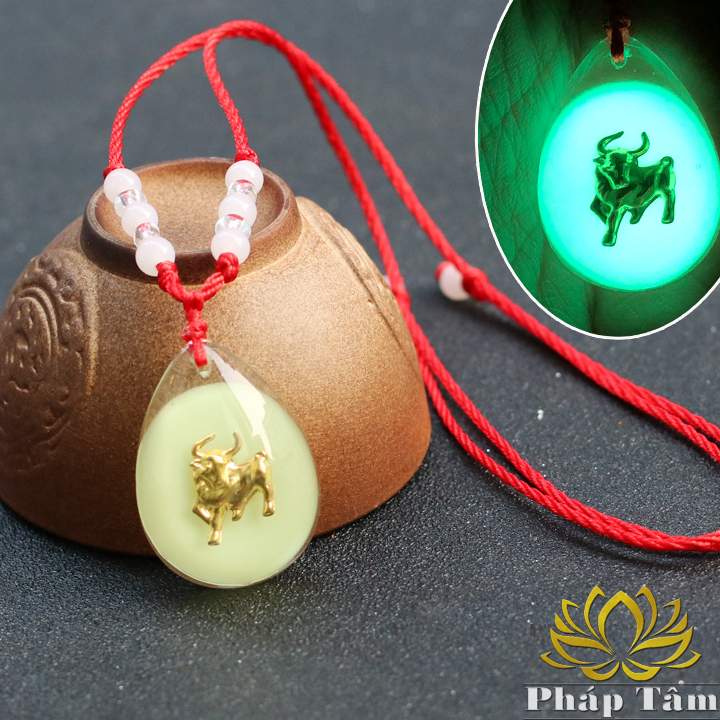[SIÊU SALE+FREESHIP MAX 15K]Mặt Dây Chuyền Phong Thủy Dạ Quang 12 Con Giáp Dát Vàng