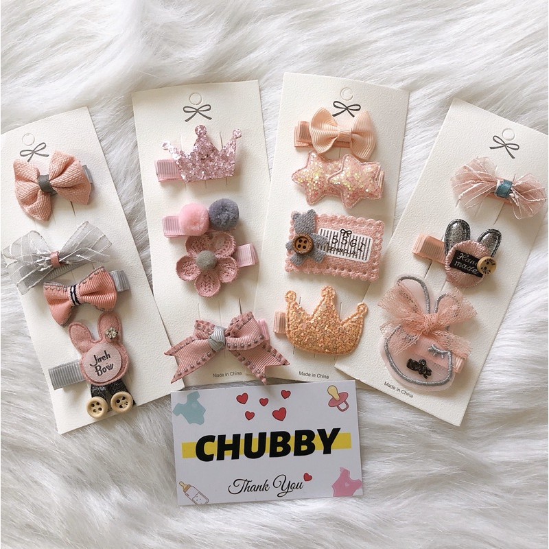 1 set nơ kẹp tóc công chúa cho bé gái hàng handmade
