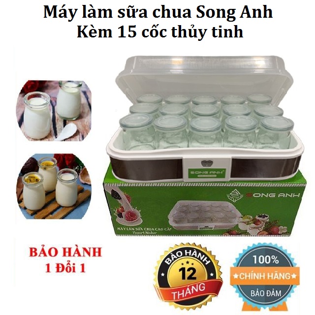 Máy làm sữa chua Song Anh Tặng kèm 15 cốc thủy tinh  Cốc nhựa- Máy làm sữa chua thông minh hương vị truyền thống - Bảo Hành 12 Tháng