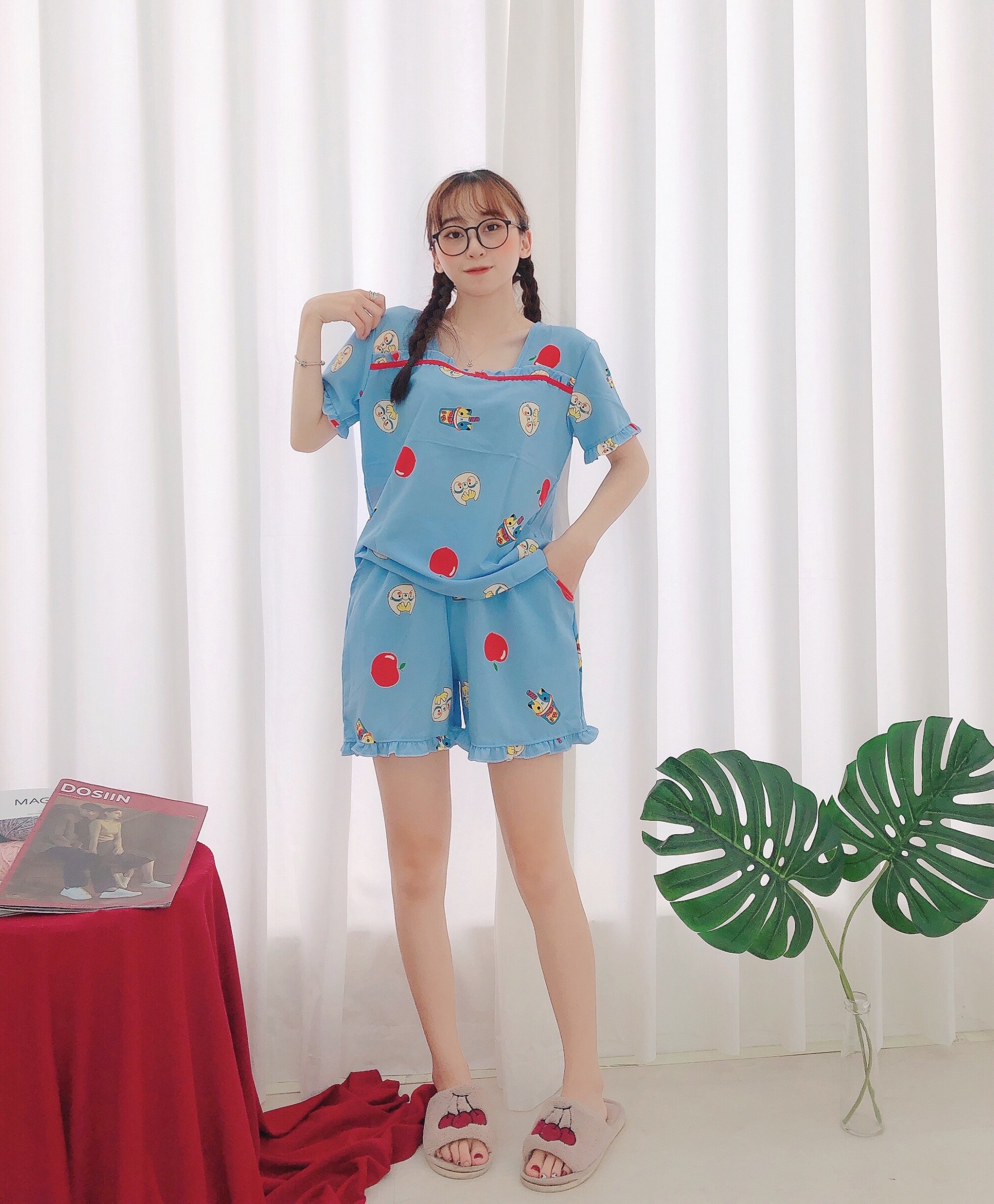 [3 size 46-70kg] Đồ bộ LỤA ĐÙI CỔ VUÔNG PHỐI KẺ MỀM MÁT DỄ THƯƠNG thời trang