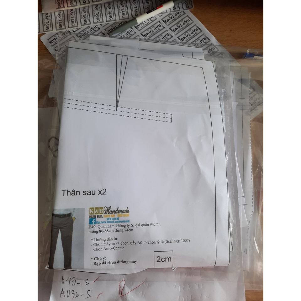 Rập giấy quần tây nam mã B49 (BẢN VẼ)