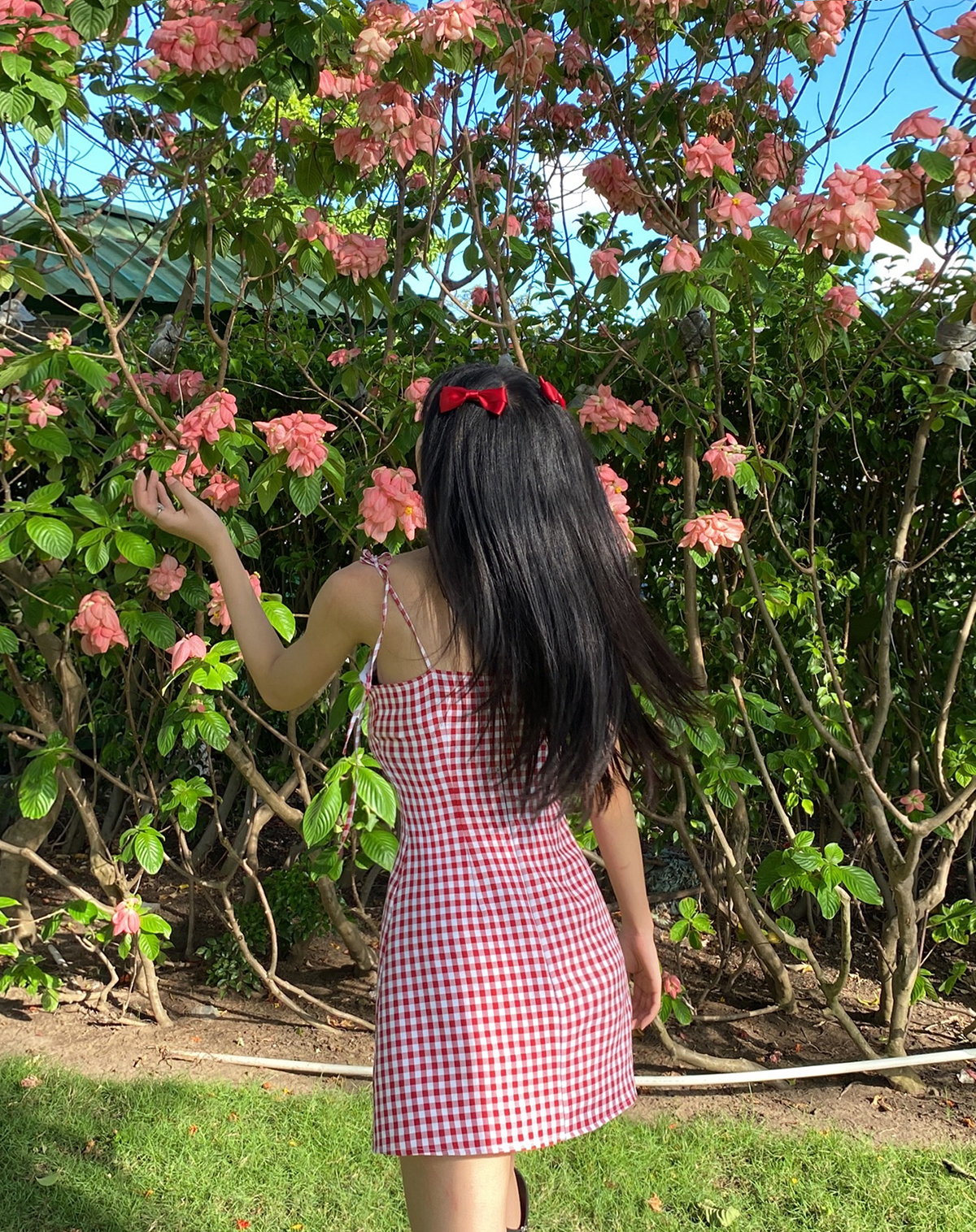 DALLA Đầm dây caro chữ A (D11)