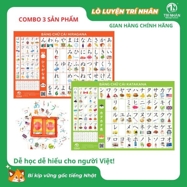Combo Flashcard và Bảng chữ cái học tiếng nhật dành cho người mới bắt đầu gồm 3 sản phẩm