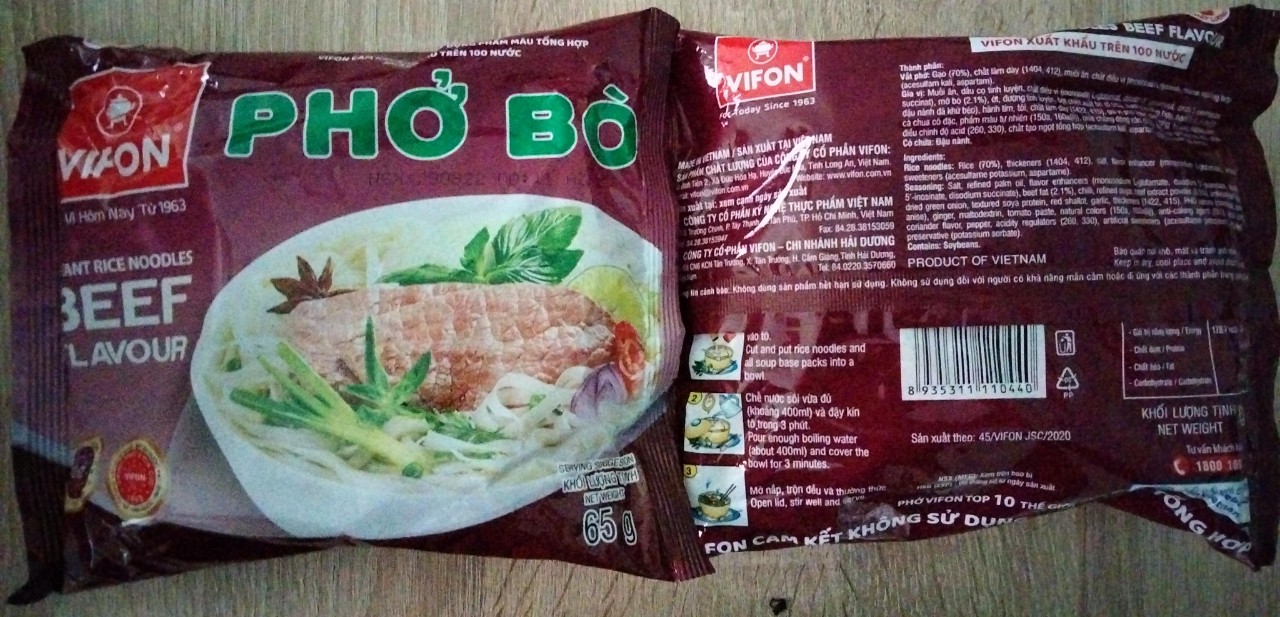 (Free Ship)Thùng 30 gói Phở Bò hiệu VIFON 65gr