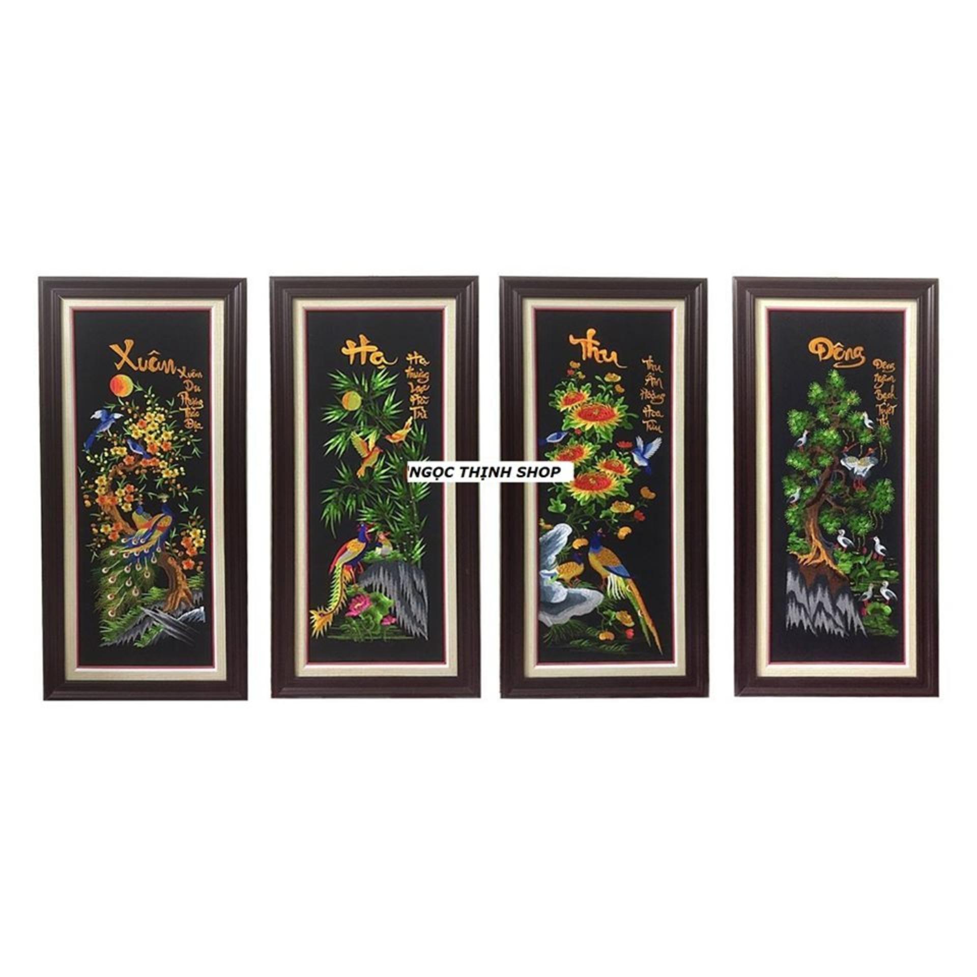 tranh thêu vi tính thành phẩm tứ quý chưa khung Kích thước 30x70 cm