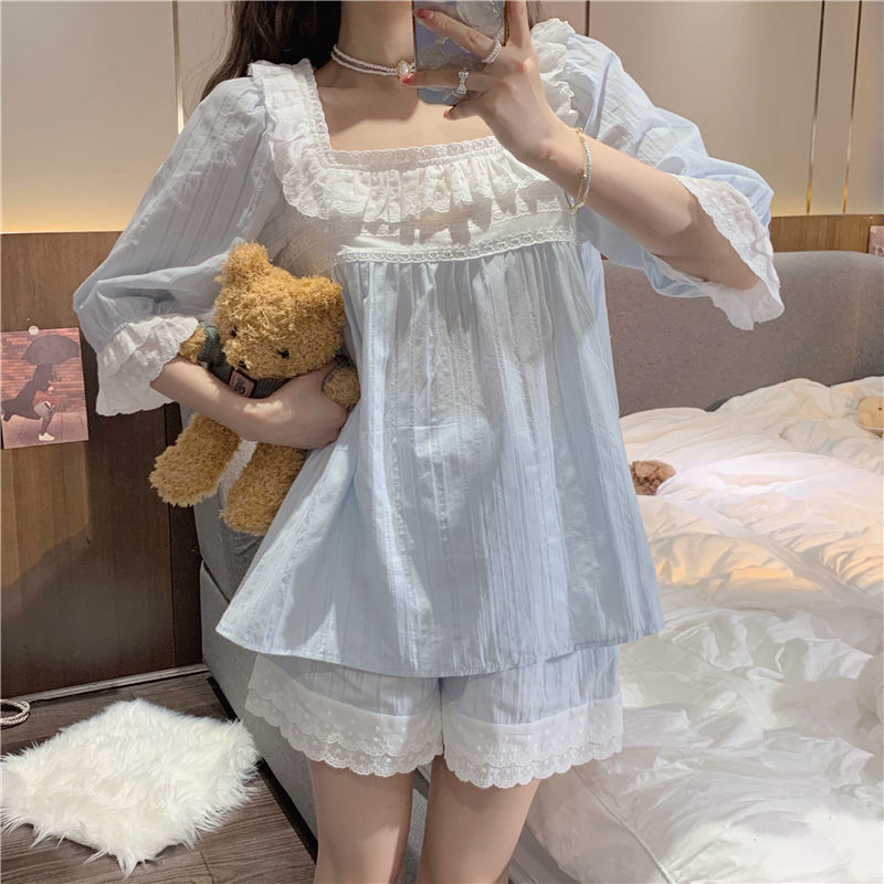Set bộ mặc nhà phối ren tiểu thư quảng châu