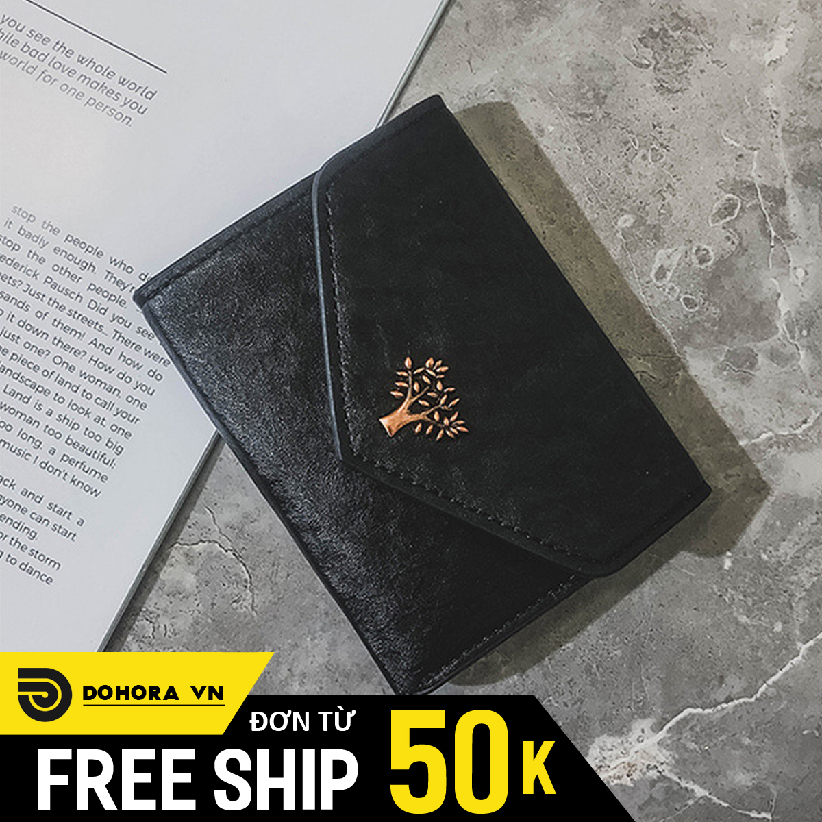 Ví Da Nữ Cầm Tay, Ví Dáng Ngắn VOT8, Khóa Hình Cây Cá Tính, Nhiều Ngăn Tiện Lợi, Đựng Tiền, Đựng Thẻ, Phong Cách Hàn Quốc Xinh Xắn