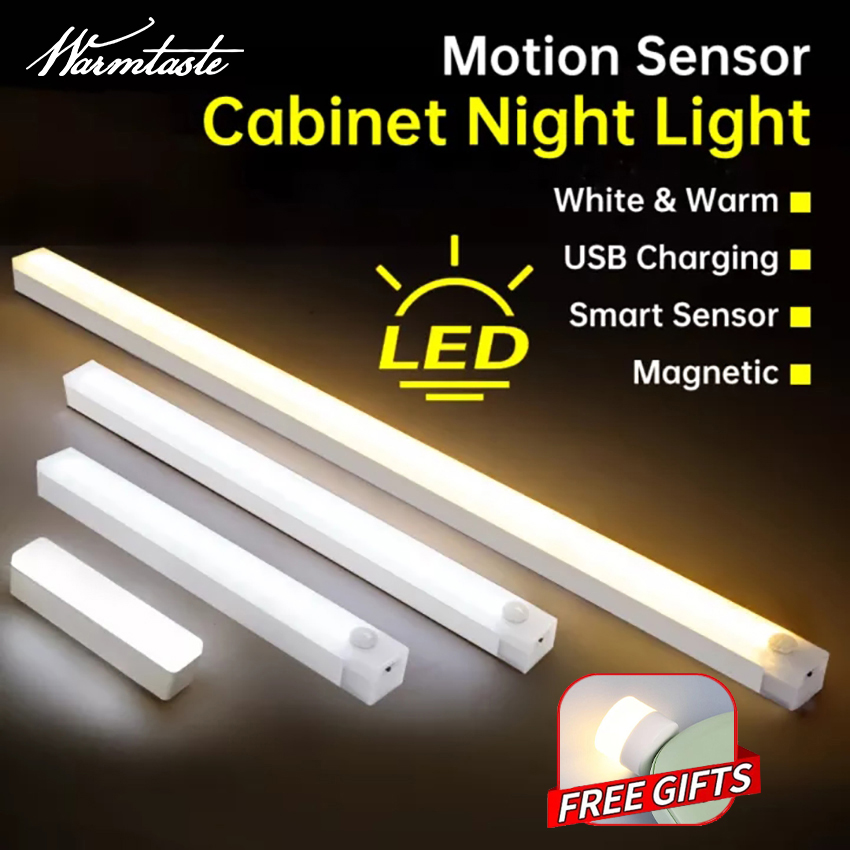 Warmtaste Wireless LED Motion Sensor Night Light USB Rechargeable Under Kitchen Cabinet Lights for Home Wardrobe Bedroom Room Warm White Decoration Lamp