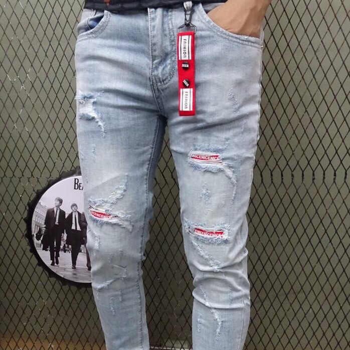QUẦN JEAN NAM CHẤT BÒ CHỮ ĐỎ CẠP RÁCH SANG MẪU MỚI HOT TREND NHẬT BẢN OK-2000 - OSAKA FASHION
