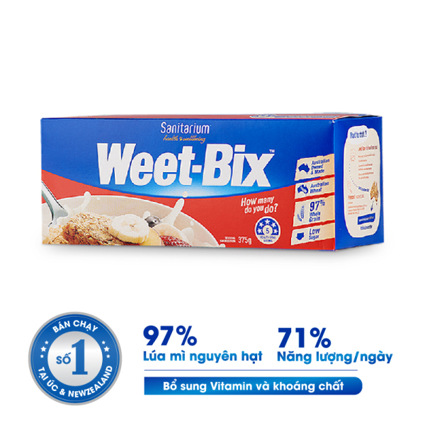 Hộp bánh ngũ cốc Weet Bix 375g, làm từ lúa mì nguyên chất Úc, giàu vitamin chất xơ, nhập khẩu Úc