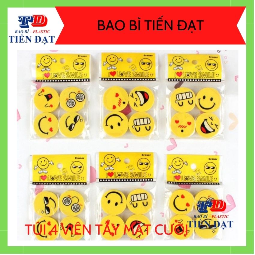 Túi Gồm 4 Viên Tẩy Mặt Cười (Tẩy Hình Mặt Cười); BAOBITIENDAT