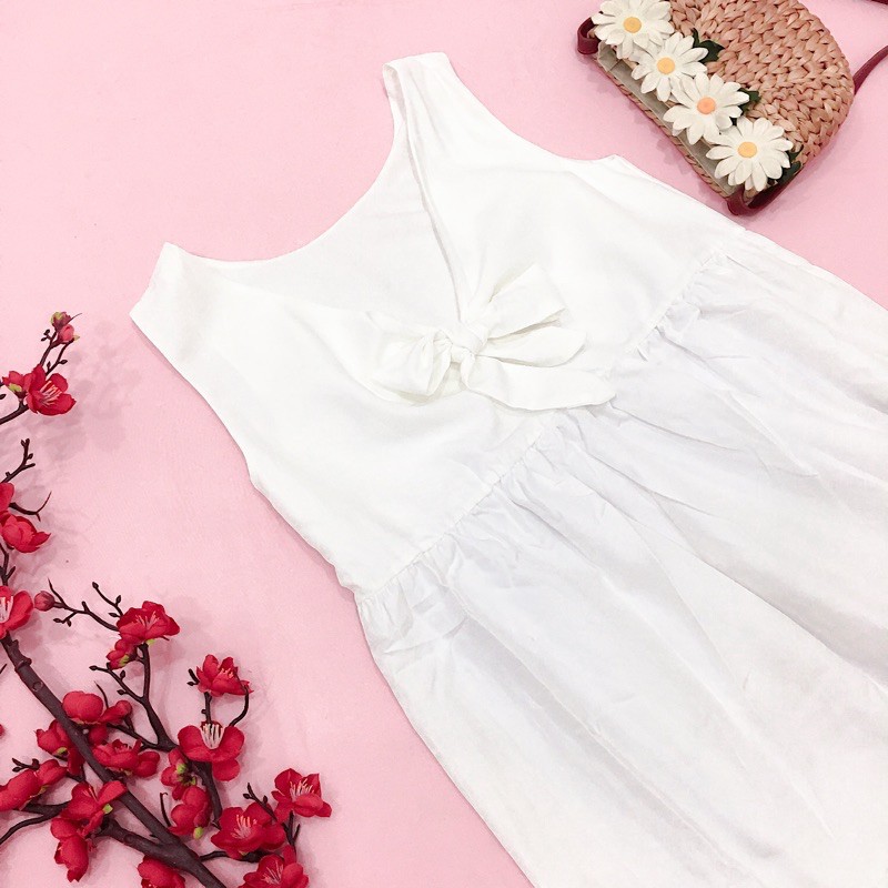 ĐẦM BABY DOLL TRẮNG, NƠ SAU  (có ảnh thật) MS45
