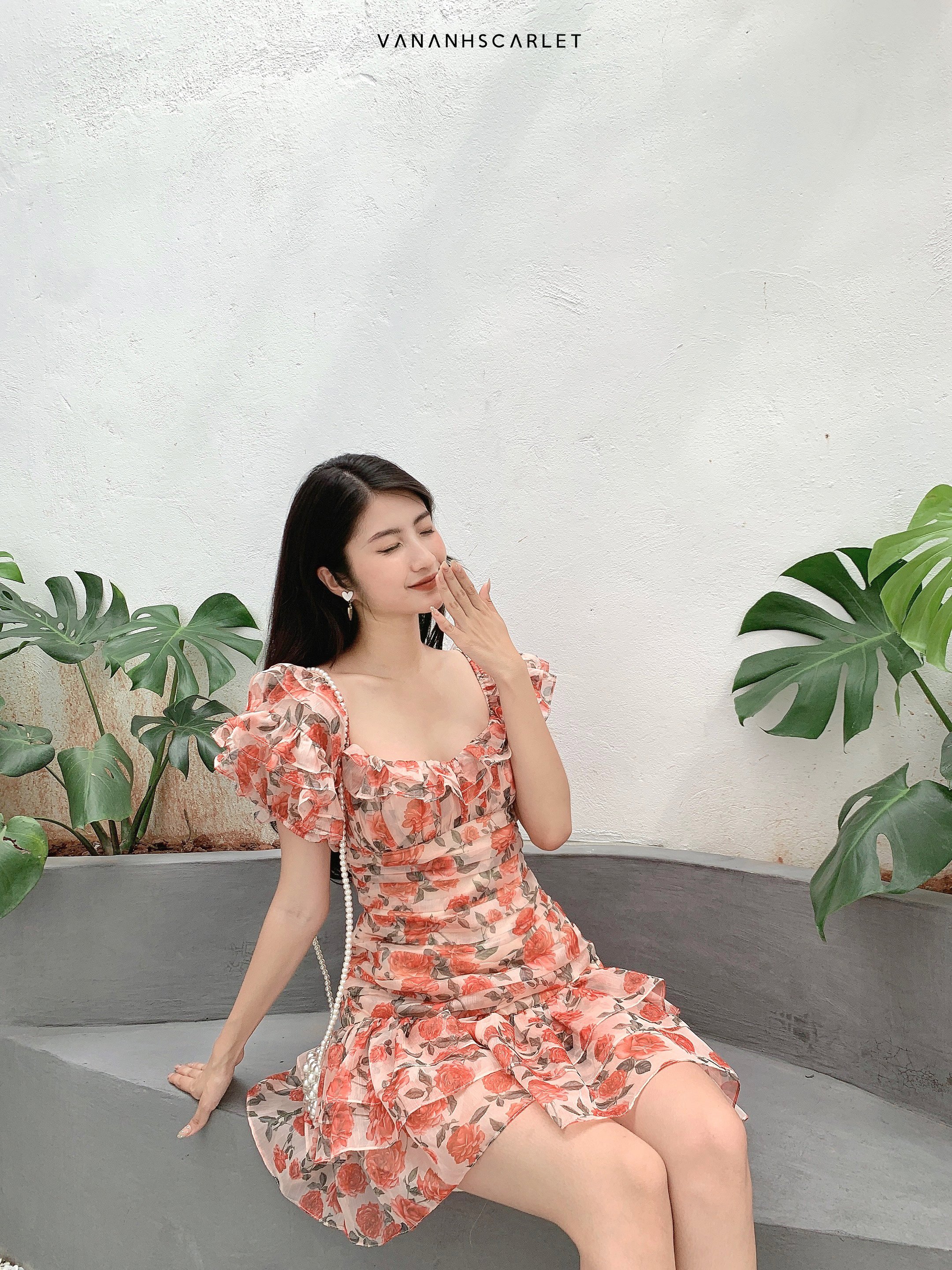 Váy nữ VANANHSCARLET voan hoa bèo tầng