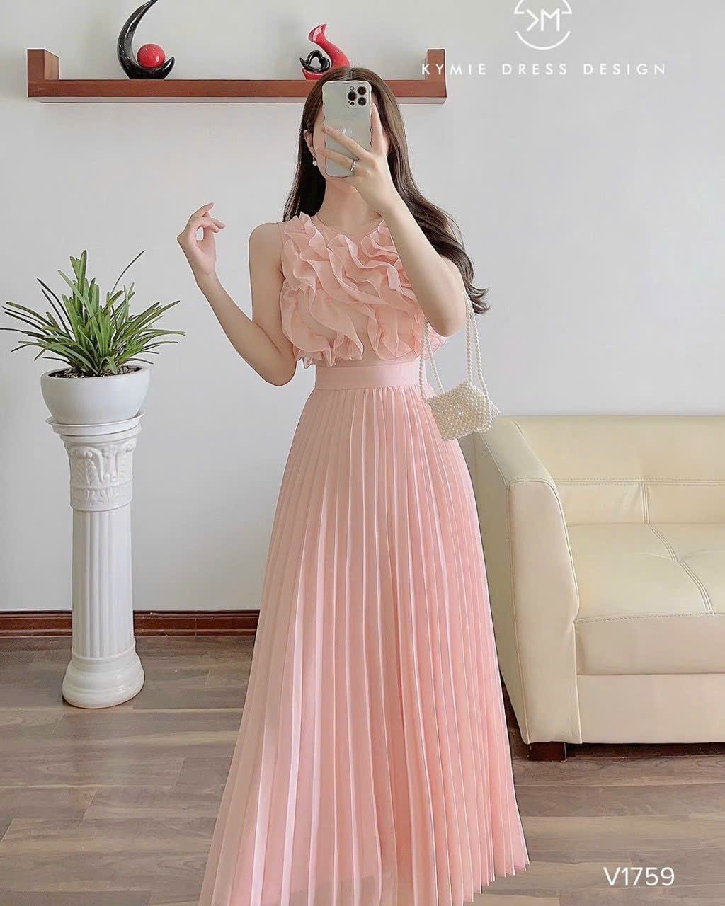 Đầm Xòe Dập Ly Bèo Ngực Voan Chinfon (có Lót)