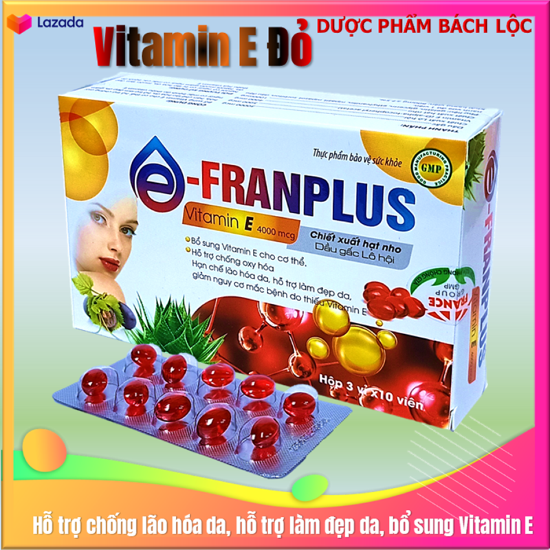Viên Uống Đẹp Da Franplus , chiết xuất Vitamin E đỏ,Hạt nho, dầu gấc, lô hội, Giúp sáng mịn da, chống lão hóa -