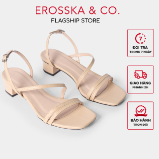 Giày sandal cao gót Erosska thời trang mũi vuông quai ngang phối dây mảnh cao 3cm màu nude - EB031 thumbnail