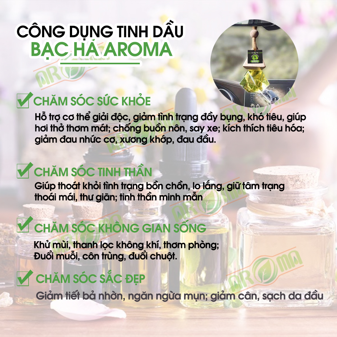 Tinh dầu Bạc Hà AROMA Pháp Peppermint Essential Oil, tinh dầu thơm phòng, thư giãn; thông mũi, hô hấp; đuổi muỗi, chuột, côn trùng; chăm sóc da, tóc
