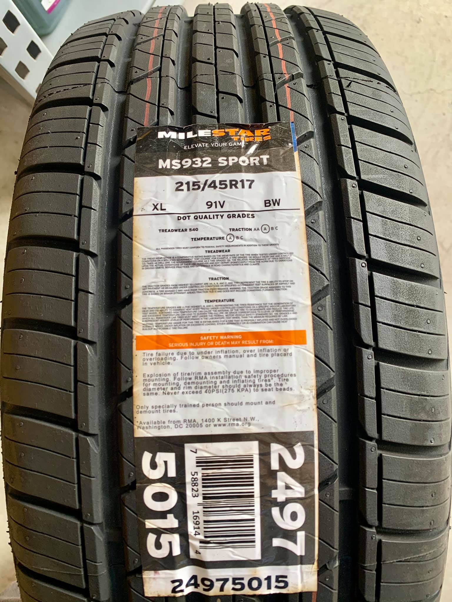 Lốp 215/45r17 milestar _ lắp xe kia cerato, kia k3, huyndai elentra - lốp thương hiệu mỹ, chất lượng cao