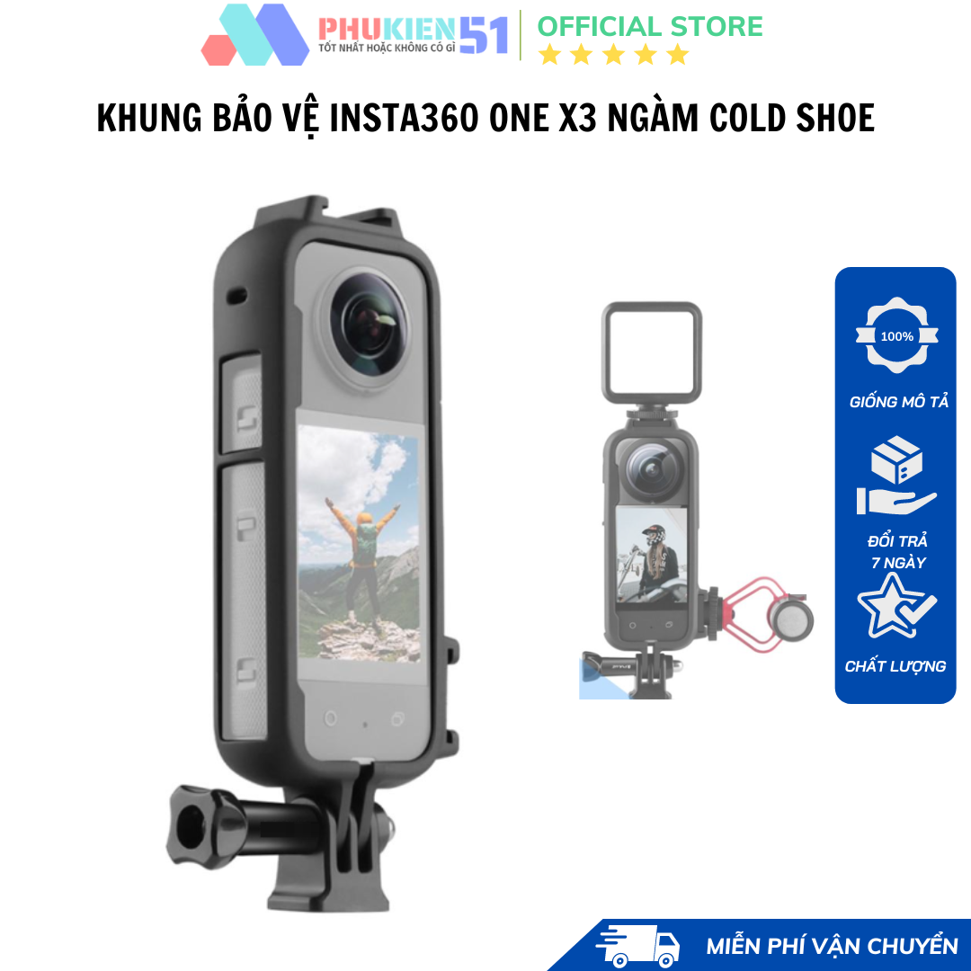 Bộ khung bảo vệ insta360 one x3 có ngàm gắn mic ,đèn