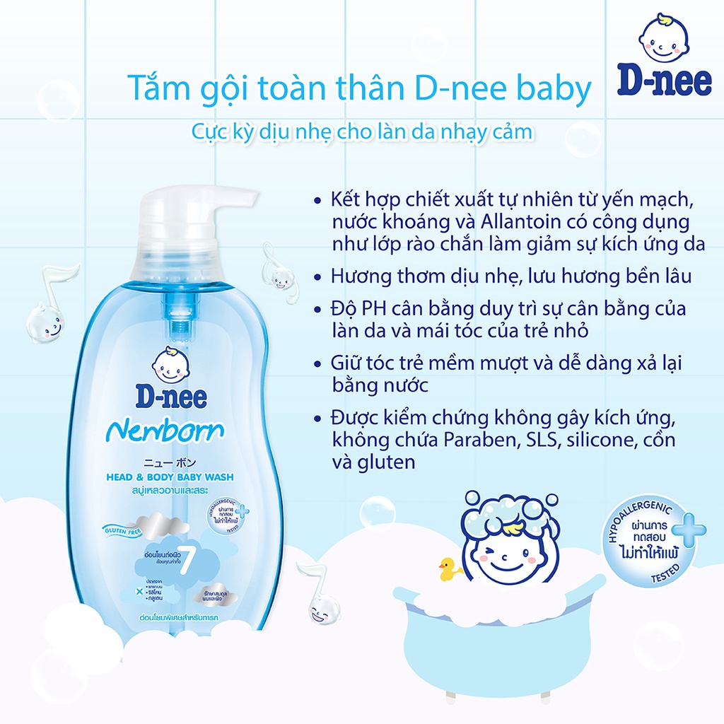 [HCM]Sữa tắm gội toàn thân em bé Dnee 800ml Xanh