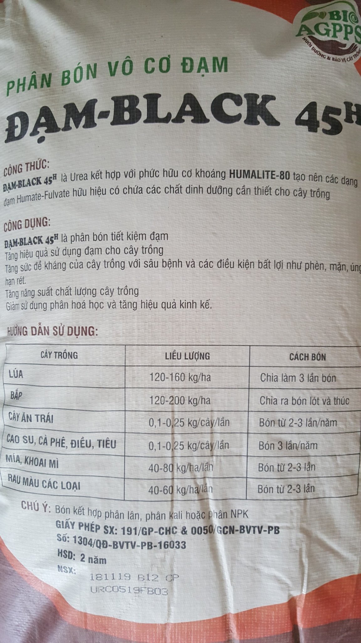 Phân bón ĐẠM BLACK 45H - Ure đen - Túi Zip 1Kg