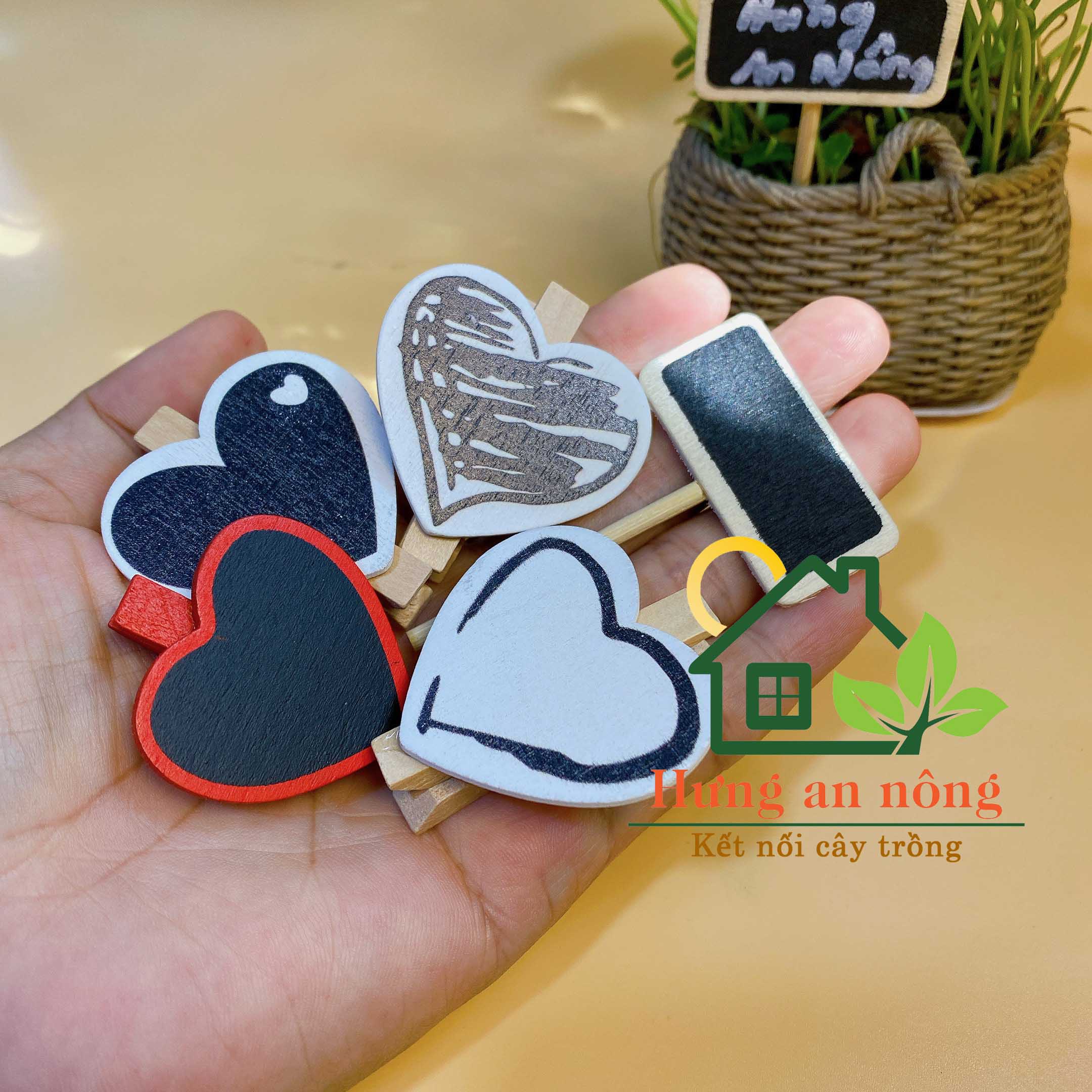 Sét 4 thẻ gỗ kẹp gỗ name tag ghi nhớ tên cây trang trí chậu