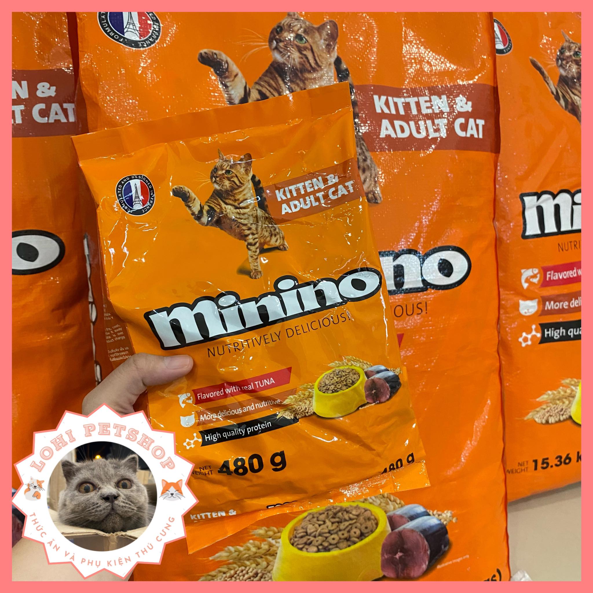 Thức ăn hạt minino tuna 480gr cho mèo