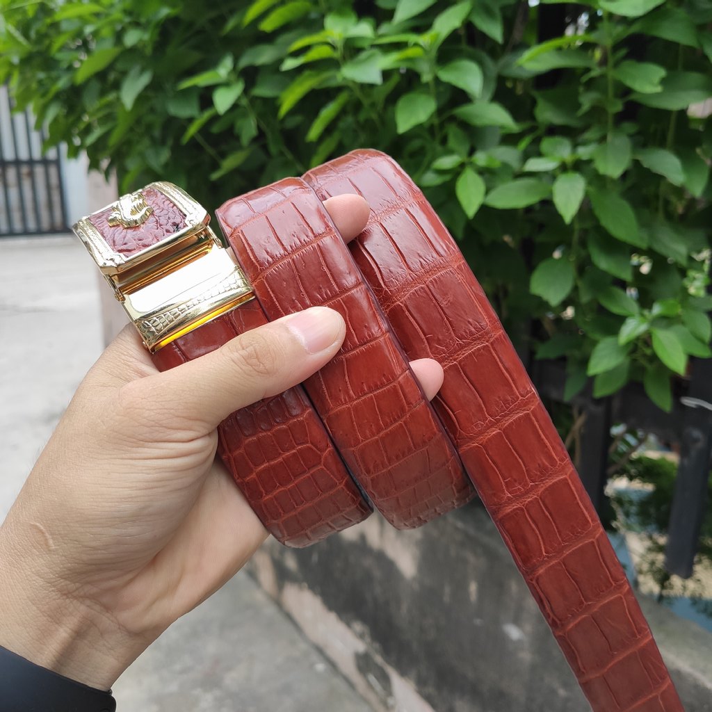 [FREE SHIP] Thắt Lưng Da Bụng Cá Sấu Nâu Đỏ [LIỀN NGUYÊN TẤM CAO CẤP]