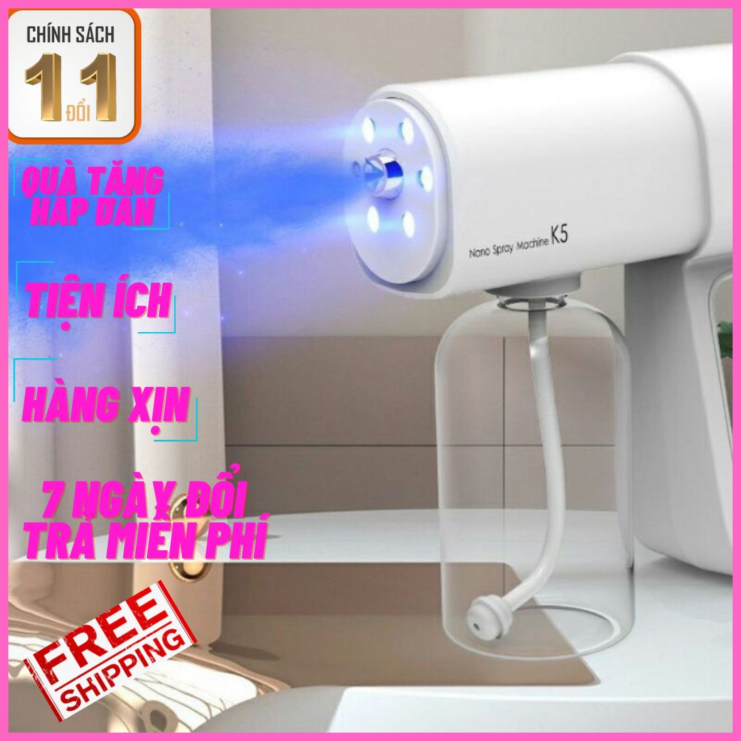 Súng xịt khử khuẩn cầm tay Nano K5 pro, dụng cụ xịt khử khuẩn cầm tay diệt 99% virut, sát trùng có ánh sáng tia UV, máy phun khử khuẩn chống vi khuẩn, may xit khuan, phun xit khuan, diet virus