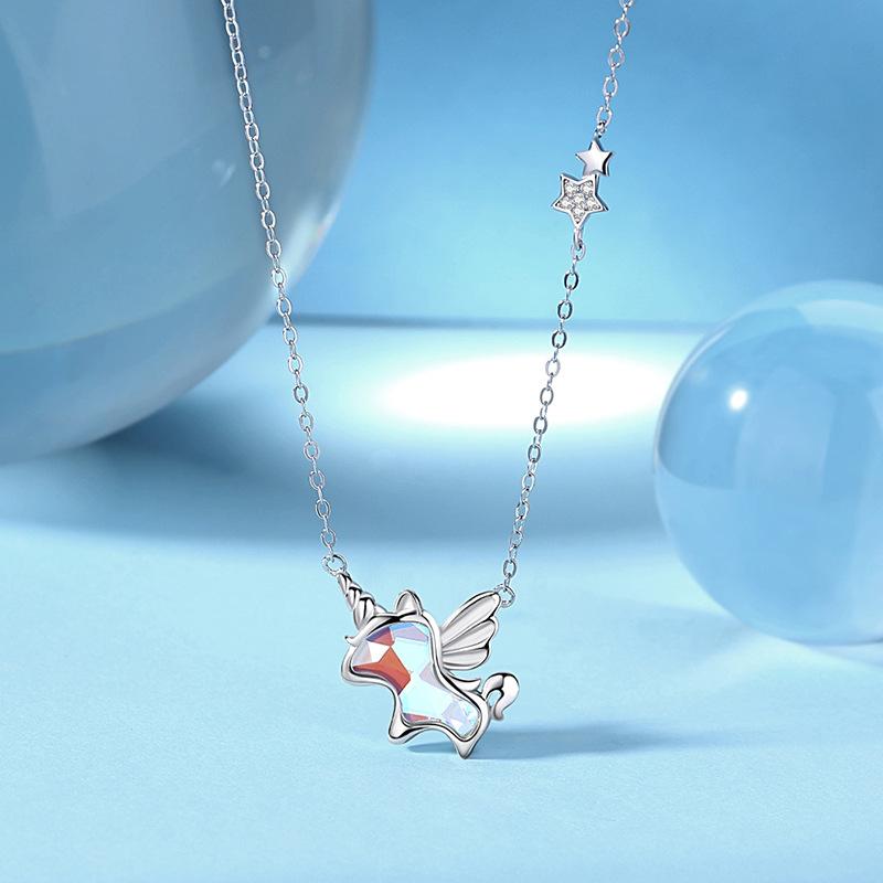 Dây chuyền bạc s925 kì lân unicorn, dây chuyền bạc nữ ngựa 1 sừng đính mặt đá thuỷ tinh cao cấp - db2841 - bảo ngọc jewelry