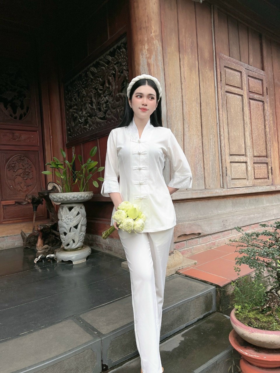Đồ Lam Đi Chùa # Bộ viền hoa lụa Hàn# Quần Áo Nữ Cao Cấp