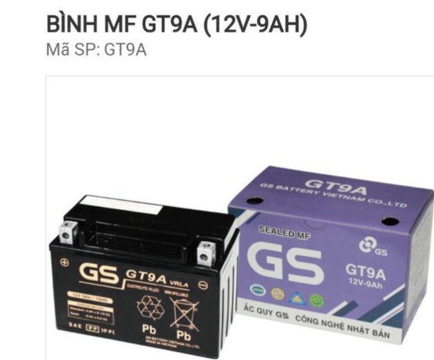 Bình ắc quy xe máy gt9a 12v 9ah chính hãng gs battery loại bình khô