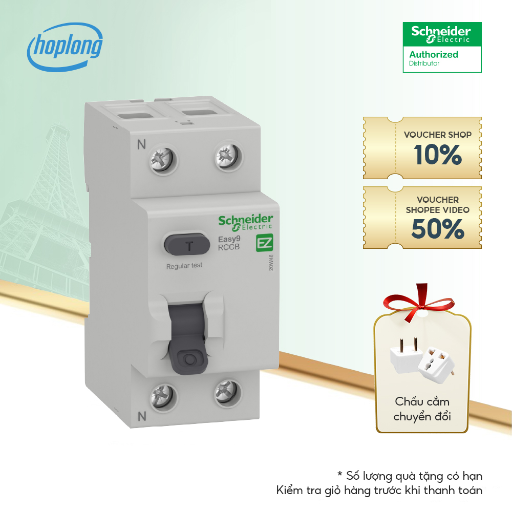 Cầu dao chống dòng rò EZ9R36240 Schneider - Easy9 RCCB, 2P, 40A, 30mA, 240VAC