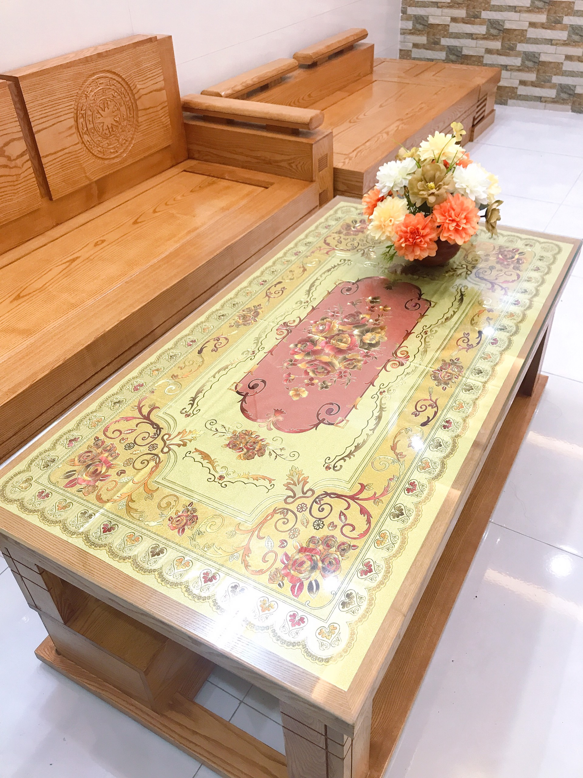 Khăn trải bàn 3D hoa văn đẹp mắt 60*120cm