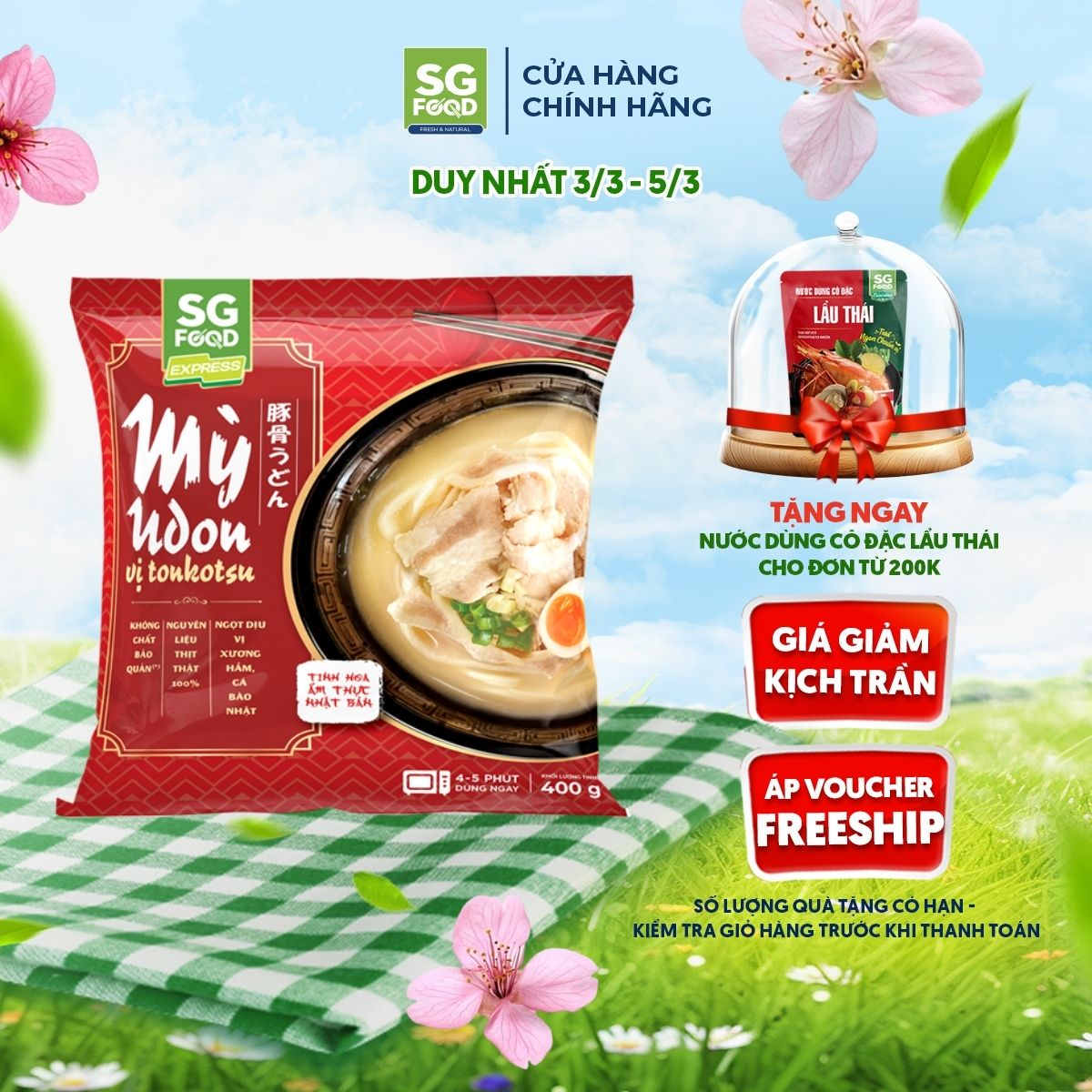 Mỳ Udon vị Tonkotsu SGF 350g
