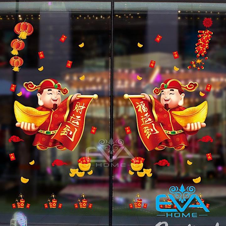 [HCM]Decal Dán Tường Dán Kính Trang Trí Tết Họa Tiết Thần Tài Đón Tết XH6234. Decal in trên chất liệu PVC có keo sẵn ở mặt sau chỉ cần lột ra và dán.