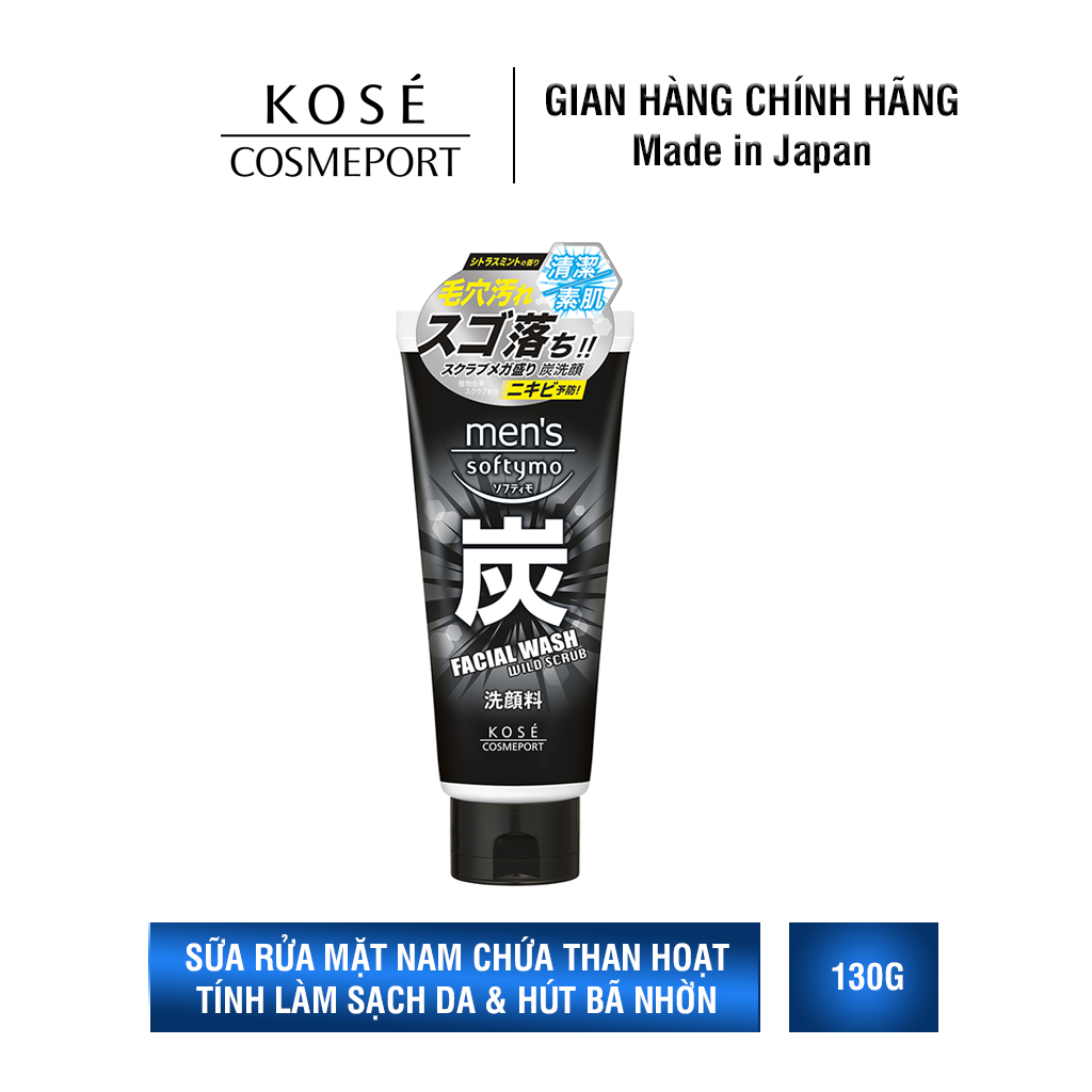 Sữa Rửa Mặt Dành Cho Nam Kosé Cosmeport Men's Softymo Facial Wash Wild Scrub 130ml