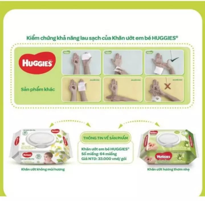 combo 2 Khăn giấy ướt cho trẻ sơ sinh Huggies 64 tờ (1 gói)