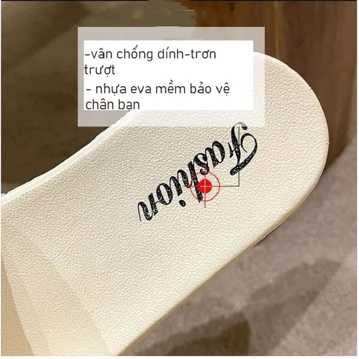 Dép nữ thời trang đính chữ đế bệt chống trơn trượt, Dép nữ quai ngang sang trọng siêu êm chân